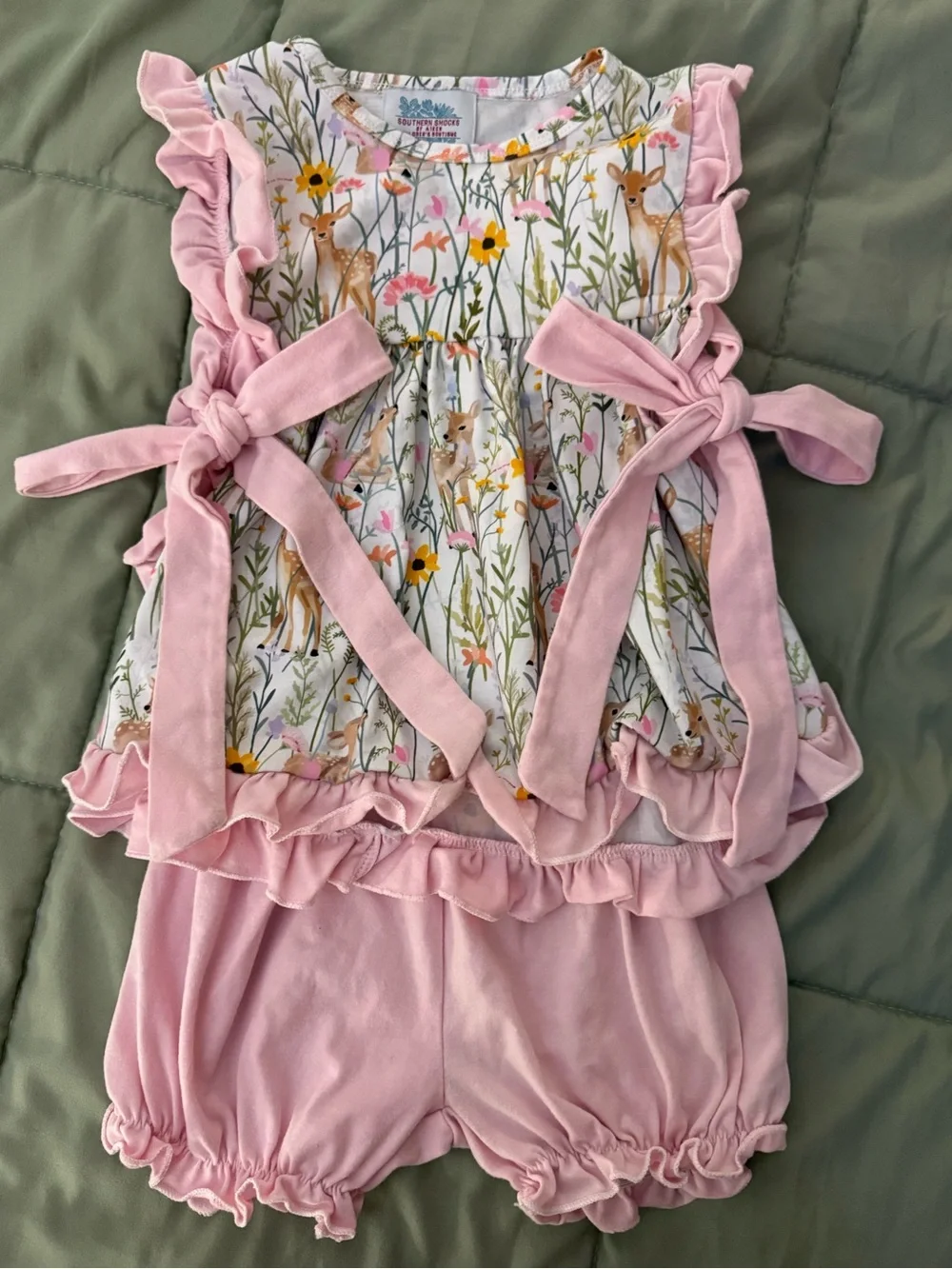 Floral Deer Pink Girls Matching Set - Sweet Bamboo